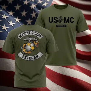 USMC Patriotic Shirt, 250th Independence T-Shirt, Soft Cotton Poly Blend Tee, Unisex Classic Fit, Premium Digital Print, 200gsm Heavyweight Fabric