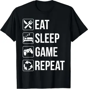100% Cotton Funny Eat Sleep Game Repeat TShirt for Video Games Lovers T-Shirt
