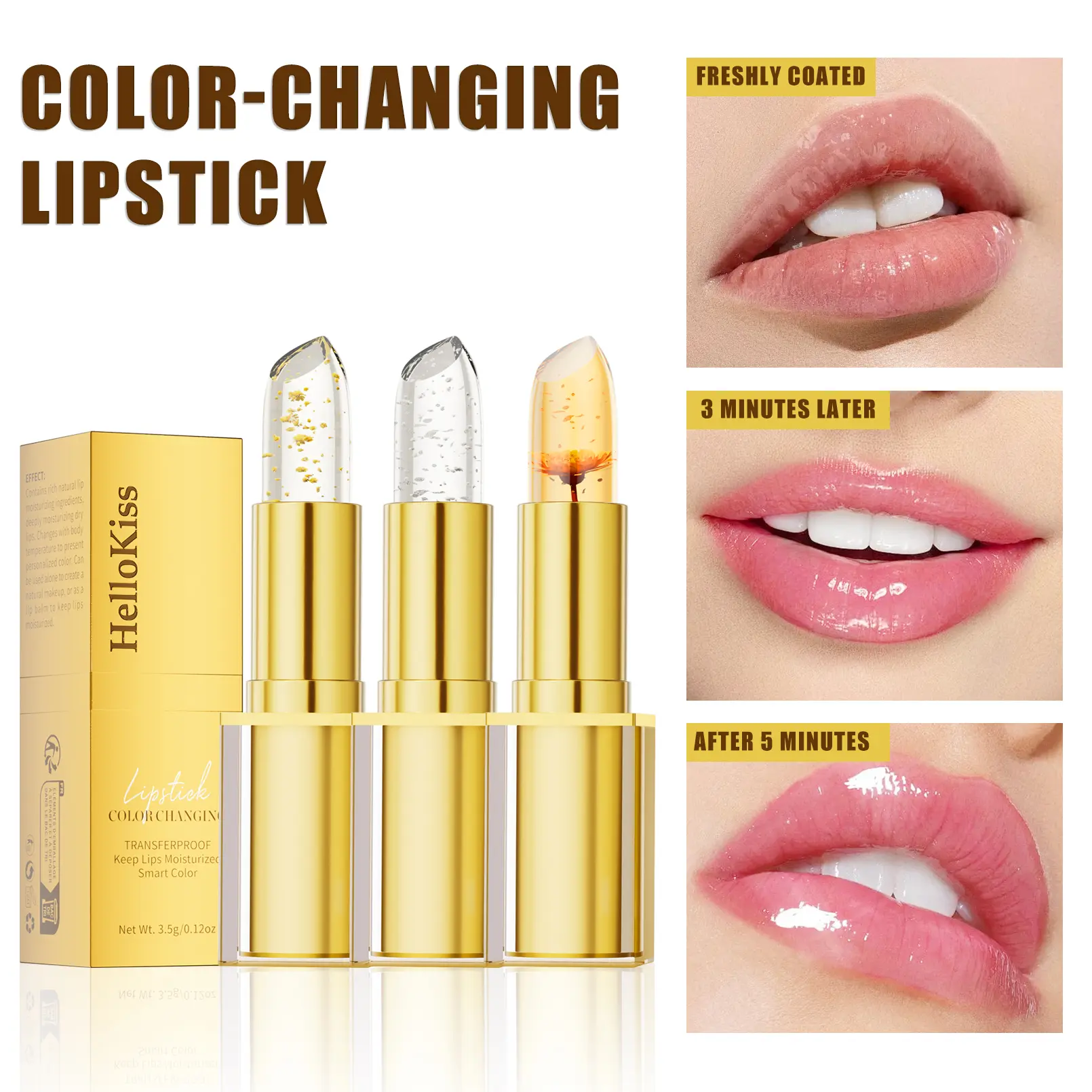 HelloKiss Gold Foil Temperature-Changing Lip Balm Color-Changing Lipstick Gently Nourishes Fades Lip Lines Lastingly Moisturizes Creates Pink Lips Makeup