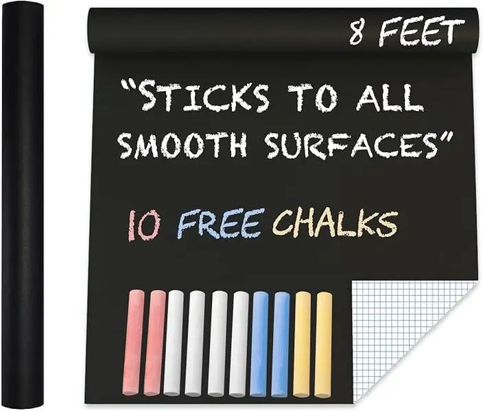 Extra Large Chalkboard Adhesive Vinyl Roll (8 FEET) 10 Chalks, Invisible Hydrogel Roll, Customizable Size, Extra Large Hydrogel Patches, Self-Adhesive, Soft and Waterproof, Super Patch, Invisible Scar Tape