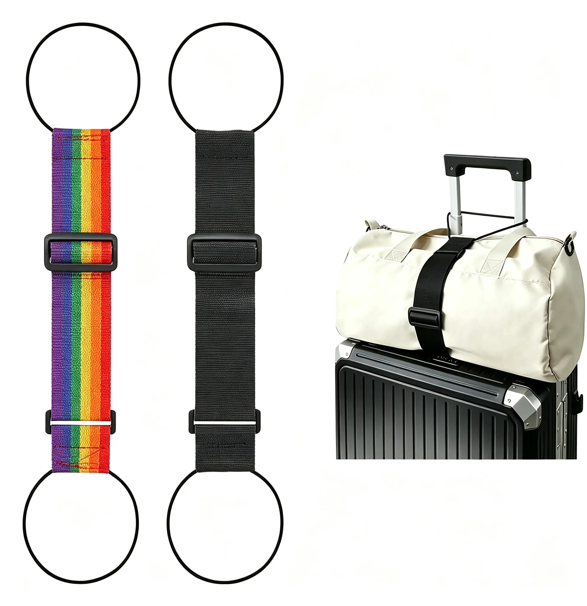2 Pack Multi Use Strong Adjustable Luggage Connector Straps, Elastic Flexible Anti Theft Suitcase Fastening Belt, Durable Travel Bag Accessories, Rainbow Travel Straps Secure Organize Carry-on Luggage Essentials for Women & Men
