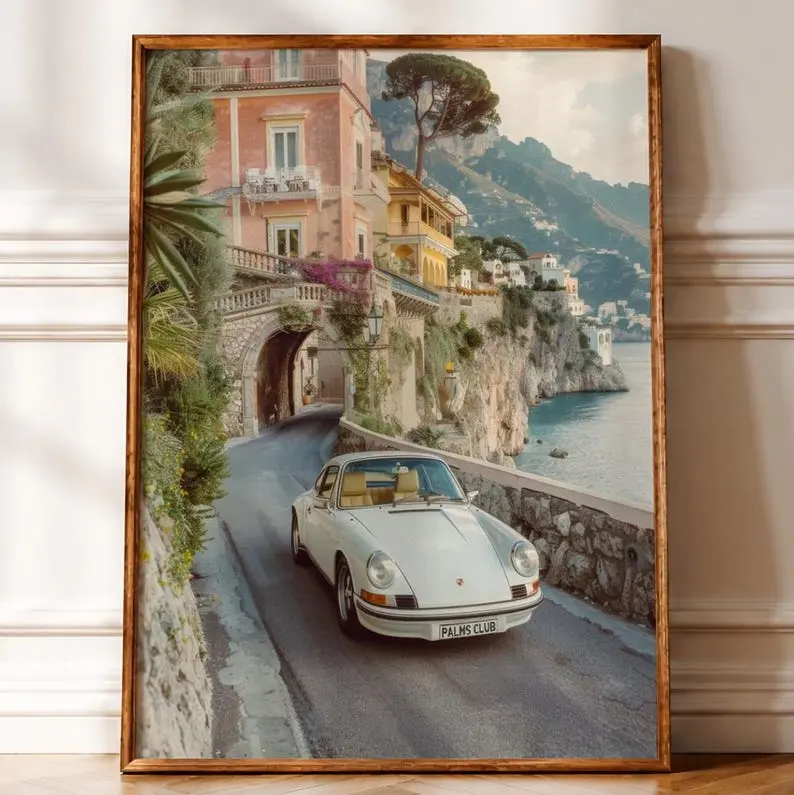 [Sale Up to 60% Off][Free Shipping][No Frame] Classic Porsche 911 Speedster Poster Print, Amalfi Coast Car Wall Art, Vintage German Sports Car Artwork, Italian Riviera Travel Aesthetic, Luxury Garage & Office Decor, Premium Matte Paper Gift