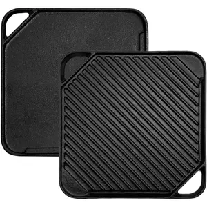 Cast Iron Reversible Grill/Griddle, 10.5-Inch Double Handled Cast Iron Stovetop Grill/Griddle