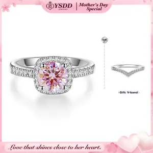 【#120 Buy 1 Get 1 Vband】0.5-2Carat Sakura Pink Synthetic Moissanite Ring Set in 925 Sterling Silver