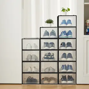 15 Pack Clear Stackable Shoe Storage Boxes, Foldable Plastic Shoe Organiser with Drawer, Ventilated Transparent Shoe Boxes for Closet, Bedroom, Under Bed Storage