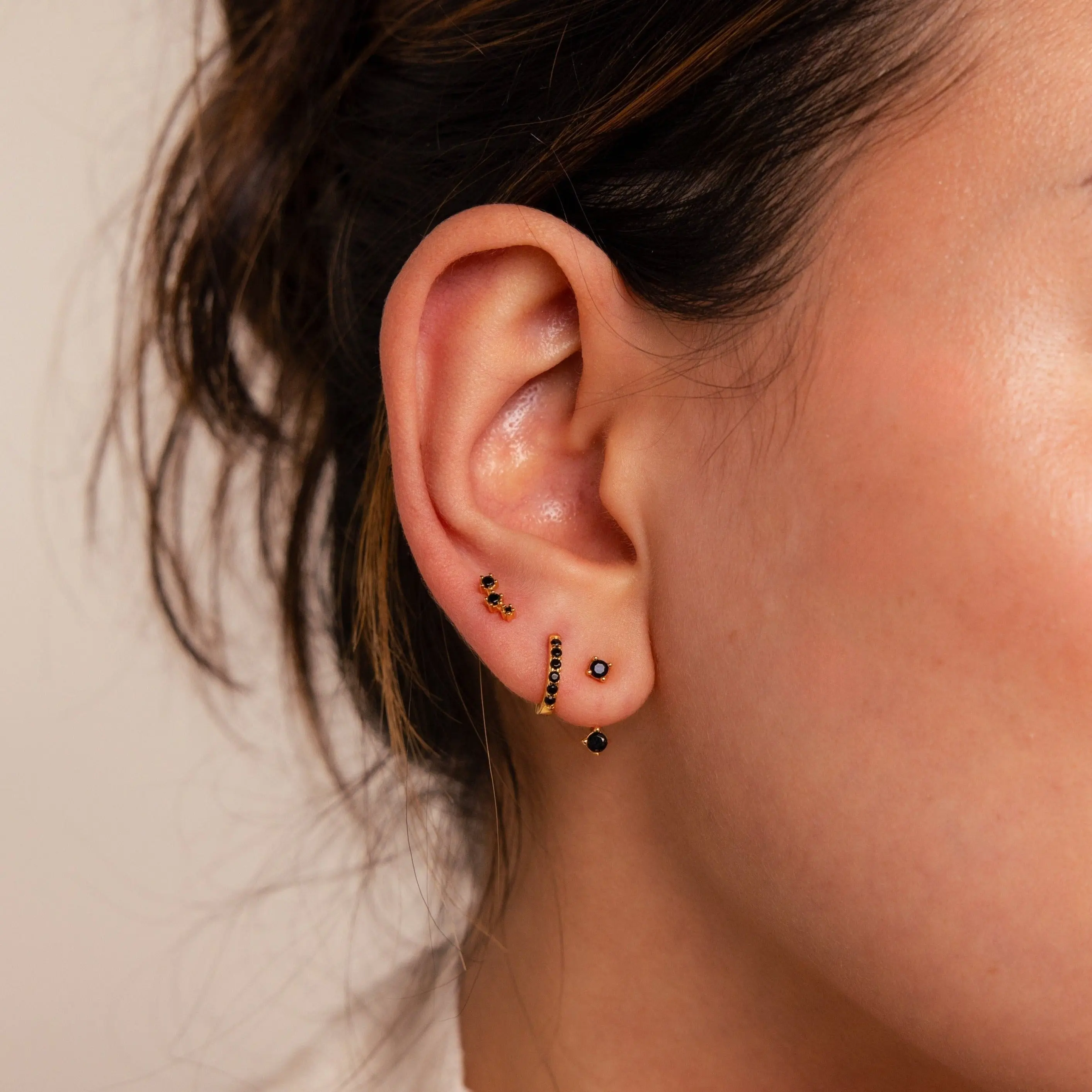 Black Diamond Earrings Set by Caitlyn Minimalist - Dainty Black Pave Huggie Hoop, Ear Jacket & Ear Climber Stud Earring - Minimalist Crystal Jewelry - Gift for Her