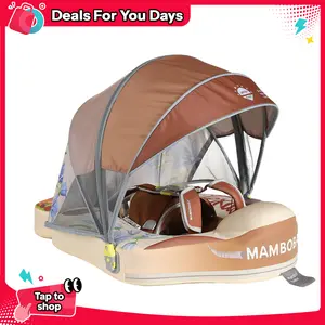 Mambobaby Texas-Themed Non-Inflatable Baby Swim Float with Detachable Canopy, UPF 50+ Sun Protection, 5-Point Safety System, for Babies 3-24 Months