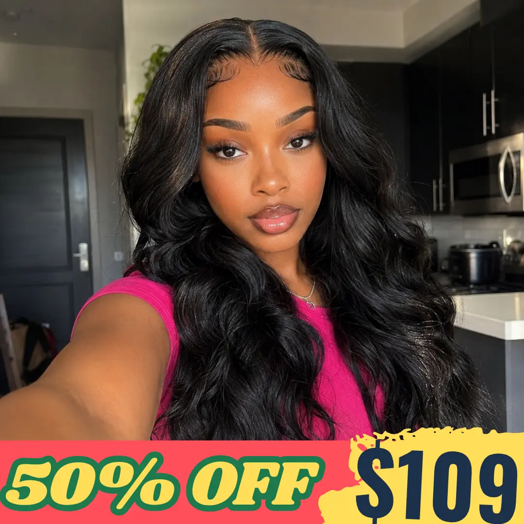 【Limited Stock】Sunber Affordable Body Wave 13x4 Lace Frontal Wigs Human Hair Pre Cut Pre Bleached Pre Plucked Lace Frontal Summer Wig With Drawstring  Fit All Head Sizes Beginner Frienly SummerTurnUp