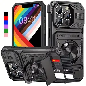 Heavy-Duty Shockproof Phone Case with metallic Stand, Compatible with iPhone 16 Pro Max 15 Pro Max 14 Pro Max 13 12 11, Durable Protective Cover Casing