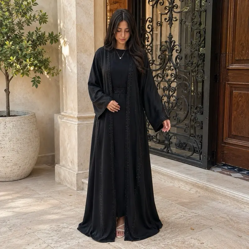 Dubai Abaya - Two Pieces Black Abaya with Long Sleeves