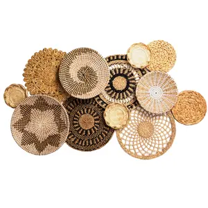 Boho Wicker Rattan Plate Basket Set For Décor Hanging Wall (Set 12) | farmhouse furniture