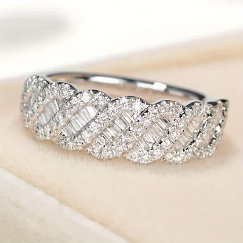 Women's Elegant Bridal CZ Promise Artificial Crystal Statement Ring - Sparkling Zircon Inlay, Wide Twist Channel Band, Copper Base, Birthstone, Sizes 6-10, Costume Jewelry, Wedding Gift for Women, Artificial Crystal Ring