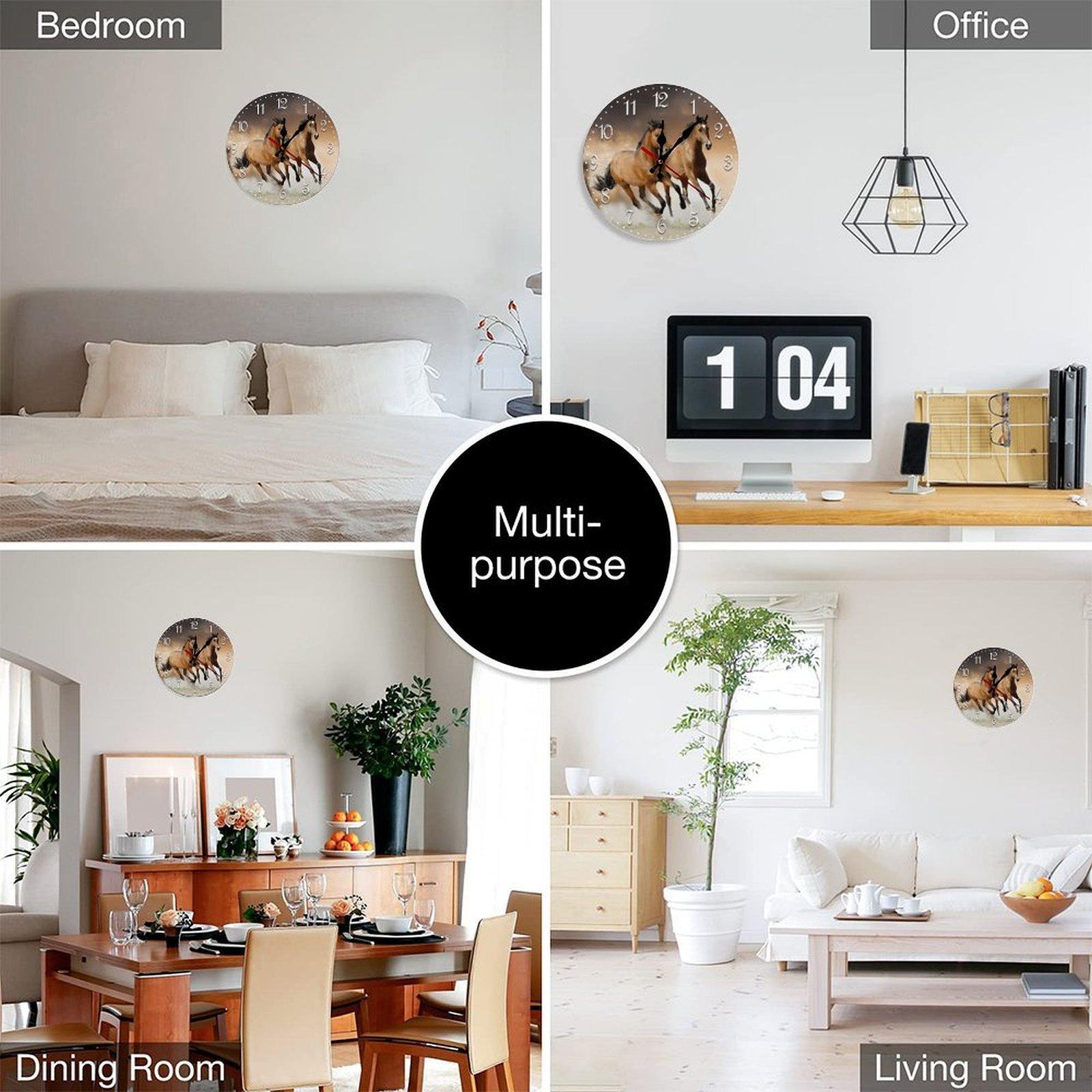 12 Inch Galloping Horses Wooden Wall Clock | Silent Western Ranch Decor, No Battery Included, Perfect for Living Room, Bedroom, Cabin 12 Inch Galloping Horses Wooden Wall Clock | Silent Western Ranch Decor, No Battery Included, Perfect for Living Room, Bedroom, Cabin