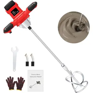 Cement Mixer, Handheld Electric Concrete Mixer, Portable Mortar Mixer with 6 Adjustable Speed, 110V Mud Mixer Machine Drill Tool for  Mortar Fodder Mixing Drywall Grout Plaster (Red)