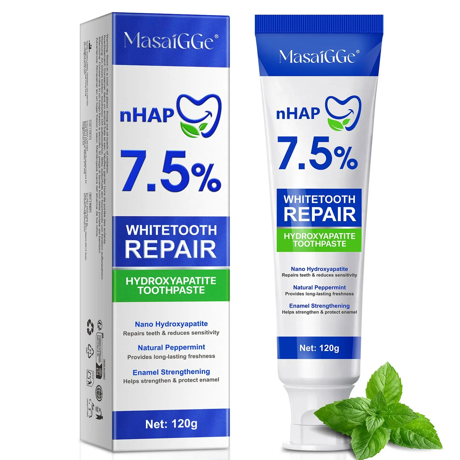Hydroxyapatite Toothpaste, Natural Peppermint Flavor Toothpaste, Refreshing Breath Toothpaste, Oral Care Toothpaste for Sensitive Teeth, Fluoride Free Toothpaste, Natural Remineralizing Toothpaste