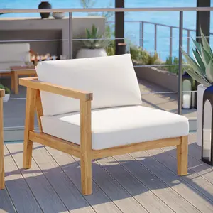 Modway Bayport Outdoor Patio Teak Wood Left-Arm Chair in Natural White