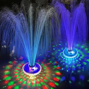 Floating Water Fountain with Underwater Lights, Rechargeable Battery Powered Pump Outdoor, 2 Modes Sprinkler Waterfall Fountain for Inground Above Ground Pool, Pond-Blue-1PC