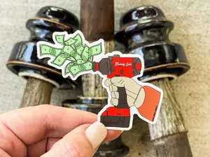 Money Gun Hard Hat Sticker | Lineman | Blue Collar | Great for hardhat, toolbox, cooler, bin doors, Hard hat Sticker, Blue Collar Sticker