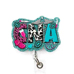Western CNA Certified Nursing Assistant Glitter Acrylic Retractable Badge ID Reel Belt or Alligator Clip