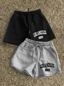 Women's Letter Print Drawstring Waist Shorts, Comfortable Loose Fit Summer Sportswear, Casual Daily Wear Pocketed Bottoms, Casual Athletic Shorts