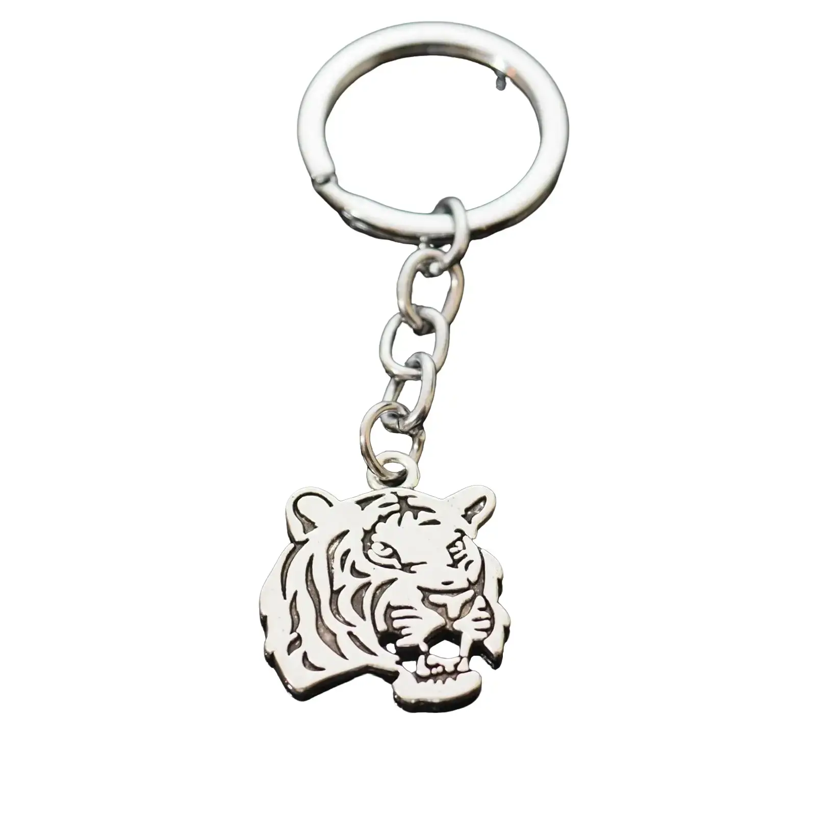Tiger Head Growl Zoo Africa Animal Silver Pendant Keychain Key Chain Gift