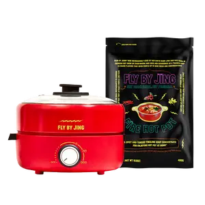 Fly By Jing Hot Pot Starter Set – Electric Hot Pot Appliance with Spicy & Tingly Sichuan Soup Base, Vegan & Non-GMO, Perfect for Hosting