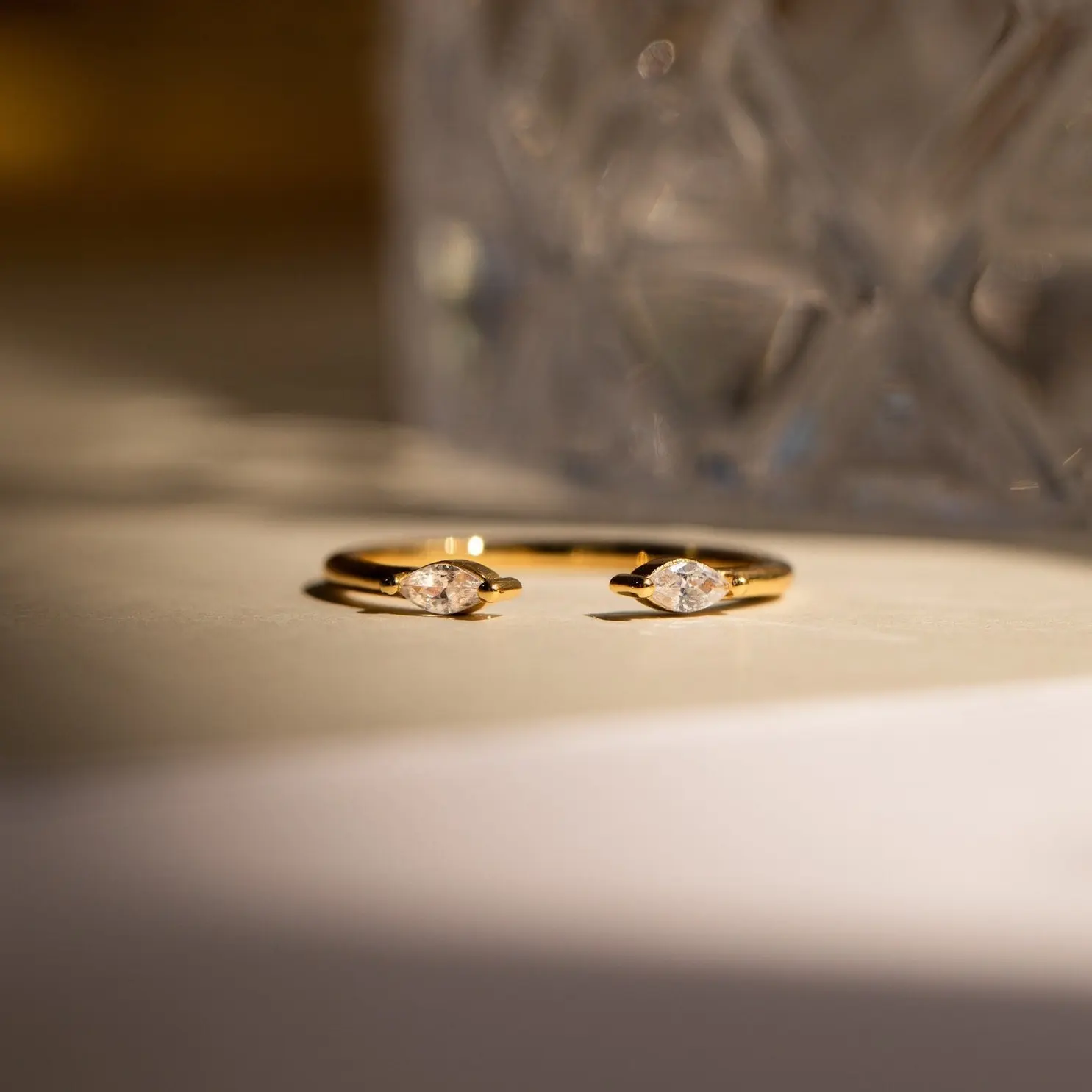 Celeste Duo Marquise Ring by Caitlyn Minimalist - Dainty Open Diamond Ring in Gold - Minimalist Crystal Promise Ring - Bridal Jewelry - Anniversary Gift