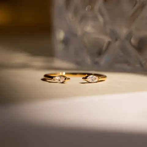 Celeste Duo Marquise Ring by Caitlyn Minimalist - Dainty Open Diamond Ring in Gold - Minimalist Crystal Promise Ring - Bridal Jewelry - Christmas Gifts