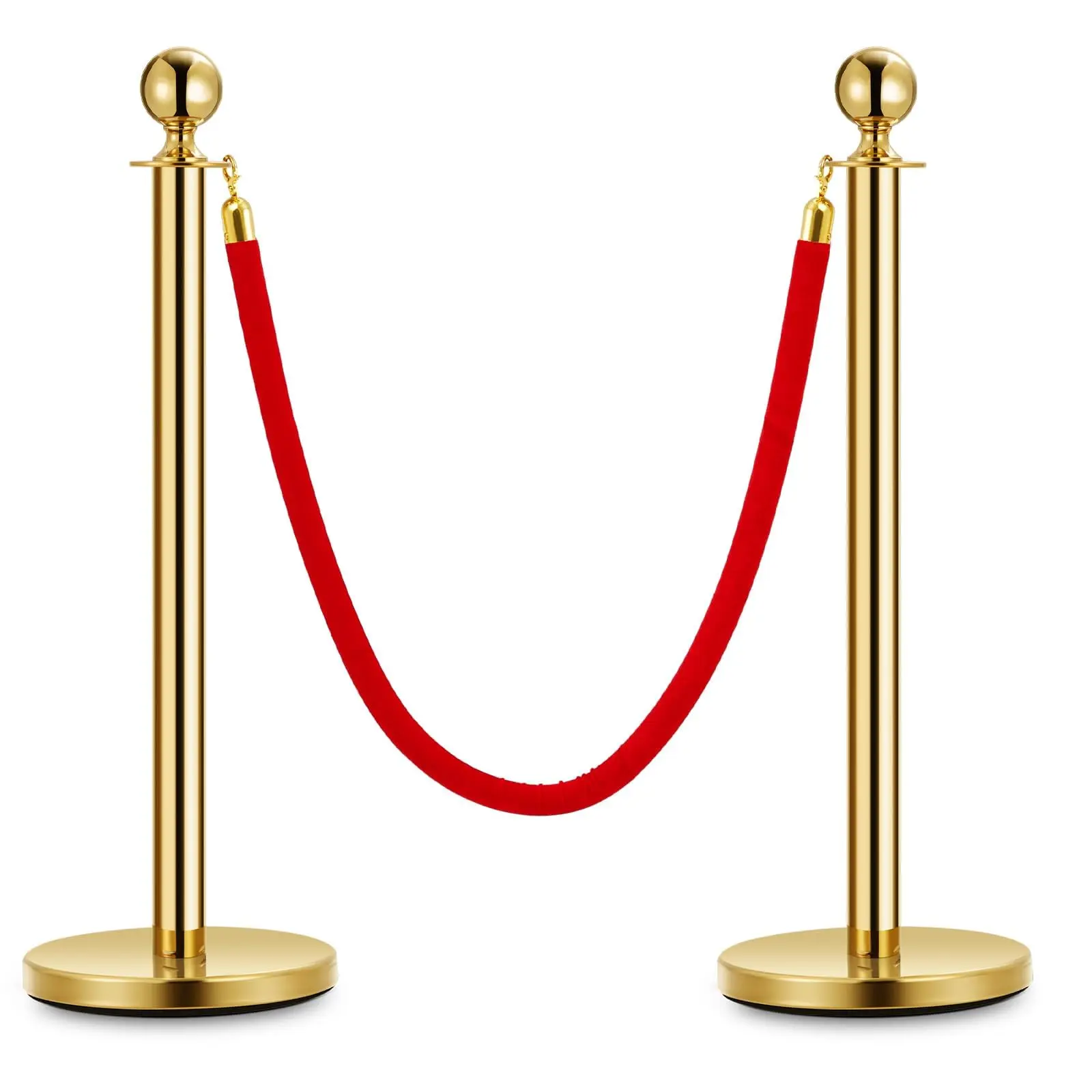 GARVEE Stainless Steel Retractable Crowd Control Barrier Set - 2 Gold Stanchion Posts, 5ft Red Velvet Rope for Events, Parties, Theaters, Party