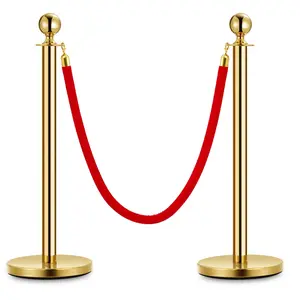GARVEE 2 PCs Gold Stanchion Posts with 5ft Red Velvet Ropes, Stainless Steel Retractable Barrier Set for Crowd Control at Events, Parties, Theaters, Museums - Includes 2 Posts & 1 Rope