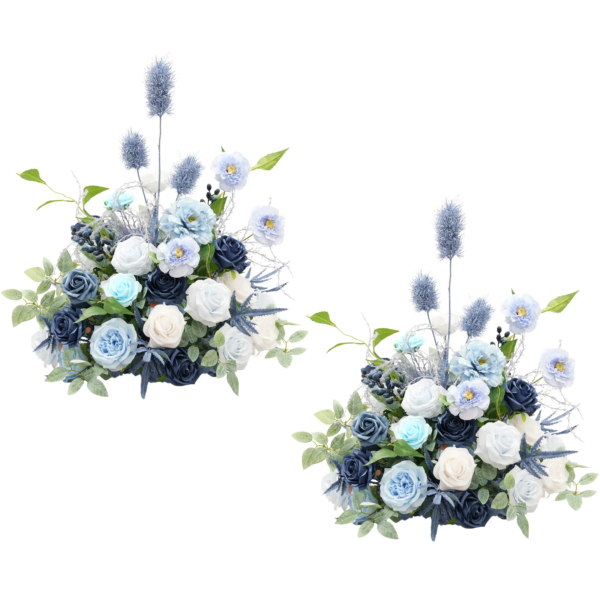 S-A9082 2pcs Silk Blue Flower Ornaments, Decorative Artificial Floral Arrangements for Wedding Aisle Table Centerpieces (Home & Festive Party Supplies)