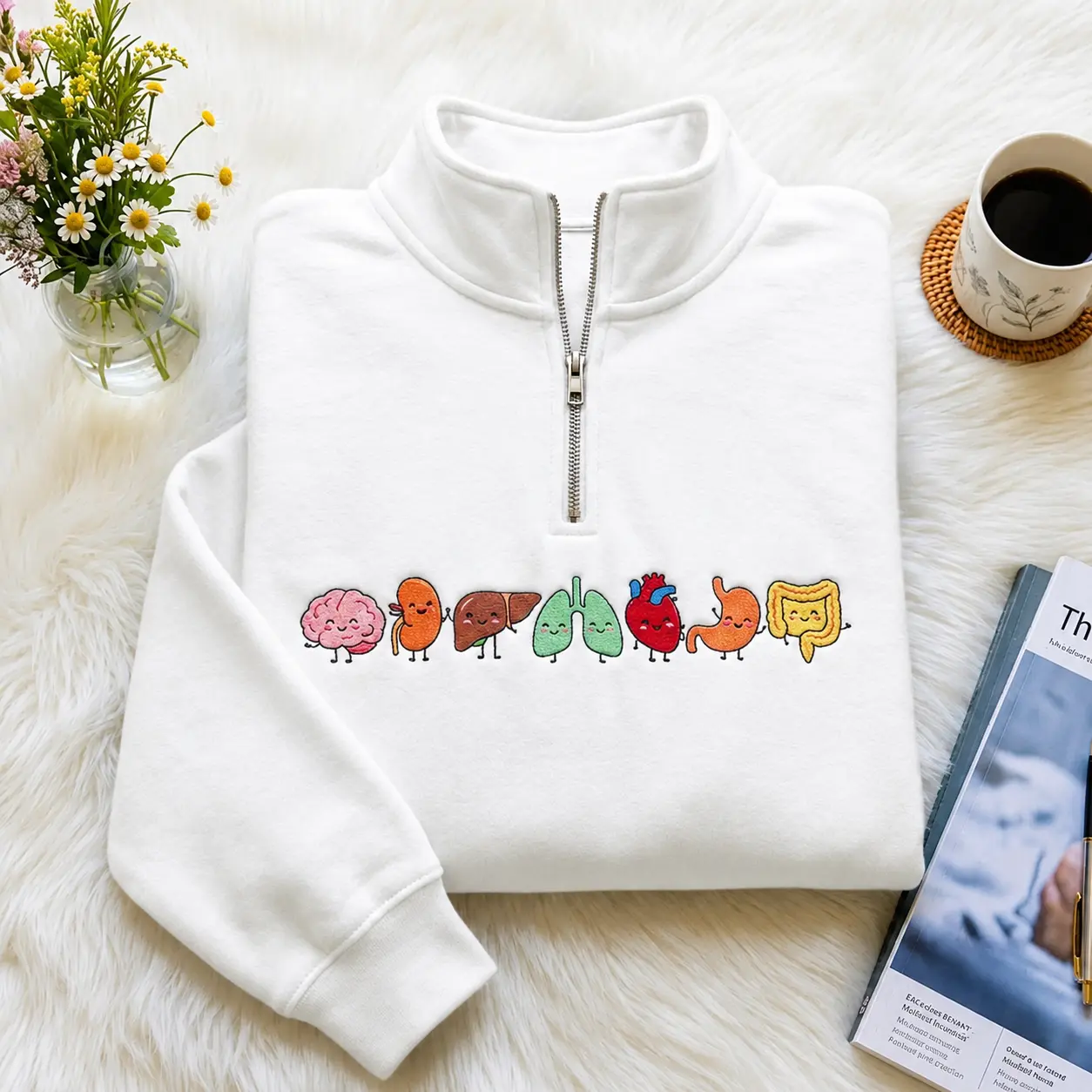 [Made in US] Embroidered Organ Friends Quarter Zip Sweatshirt Minimalist Anatomy Healthcare Crewneck Sweater