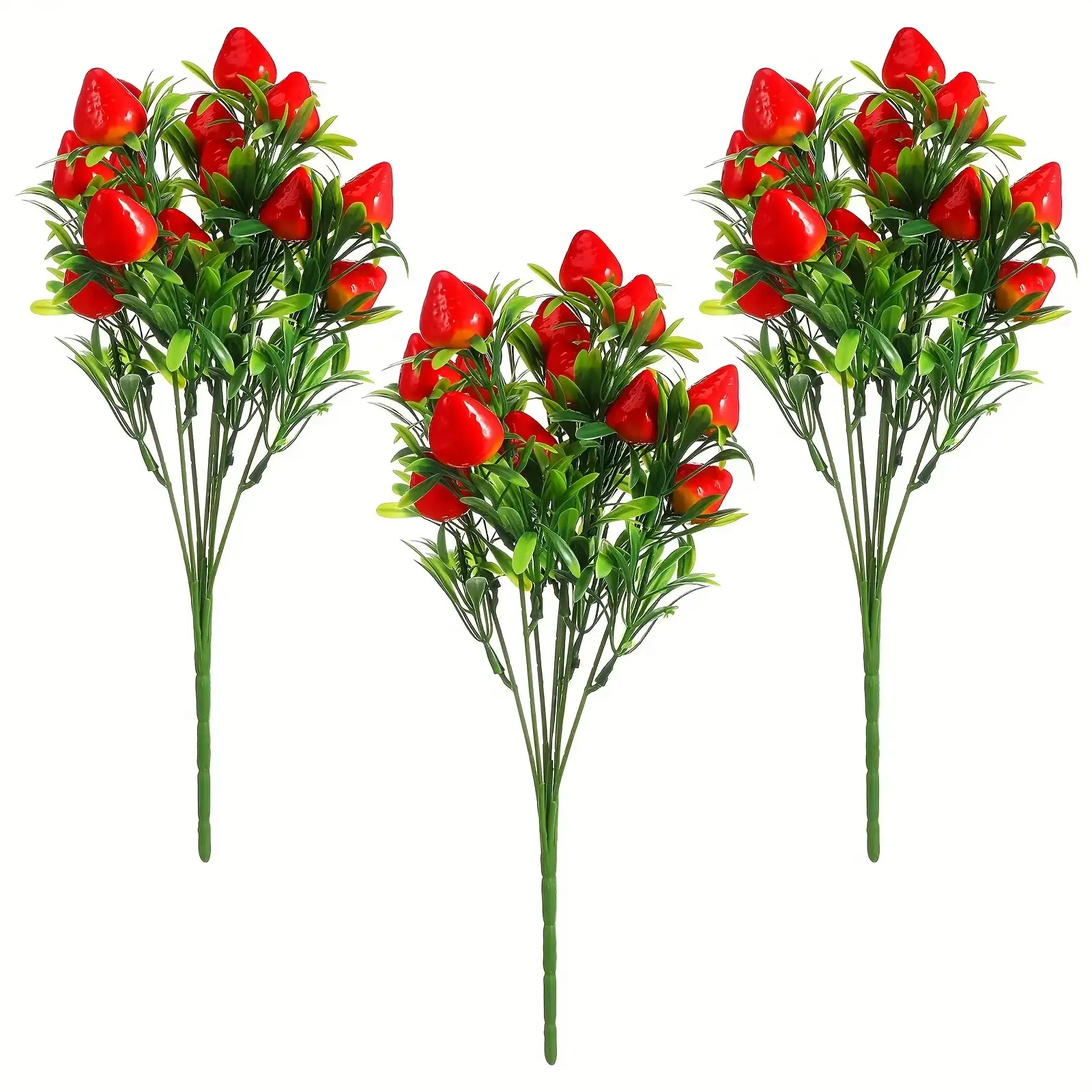 Classic Centerpiece Set, 3-Piece Lifelike Plastic Strawberry Bunches, Decorative Fruit Theme for Coffee Table Decor