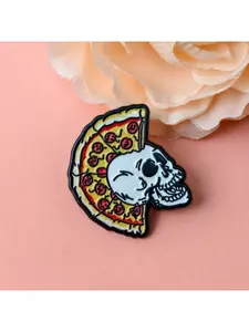 Pizza & Skull Dark Humor Enamel Pin Vibrant Pepperoni Slice Lapel Badge for Jackets Backpacks