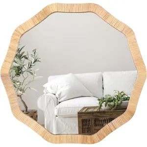 Rattan Mirror for Wall, Bathroom 24 Inch Rustic Farmhouse Wall Decor with Handmade Wicker Frame, Boho Woven Mirror for  Bedroom Living Room Entryway