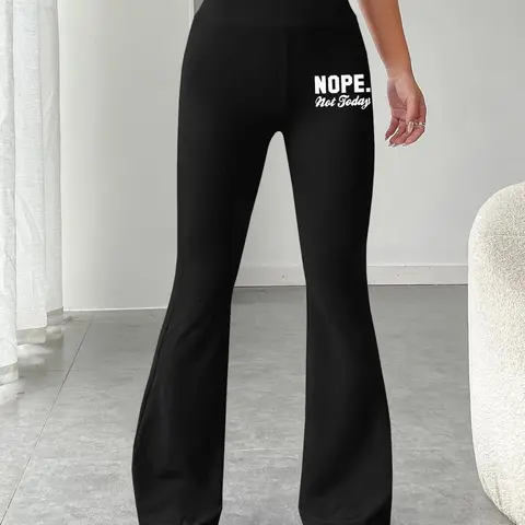 Women's Letter Print Flare Leg Pants, Casual Comfy Bell Bottom Trousers for Daily Wear, Ladies Bottoms for All Seasons, Casual Fashion Bottoms, Casual Chic Bottoms