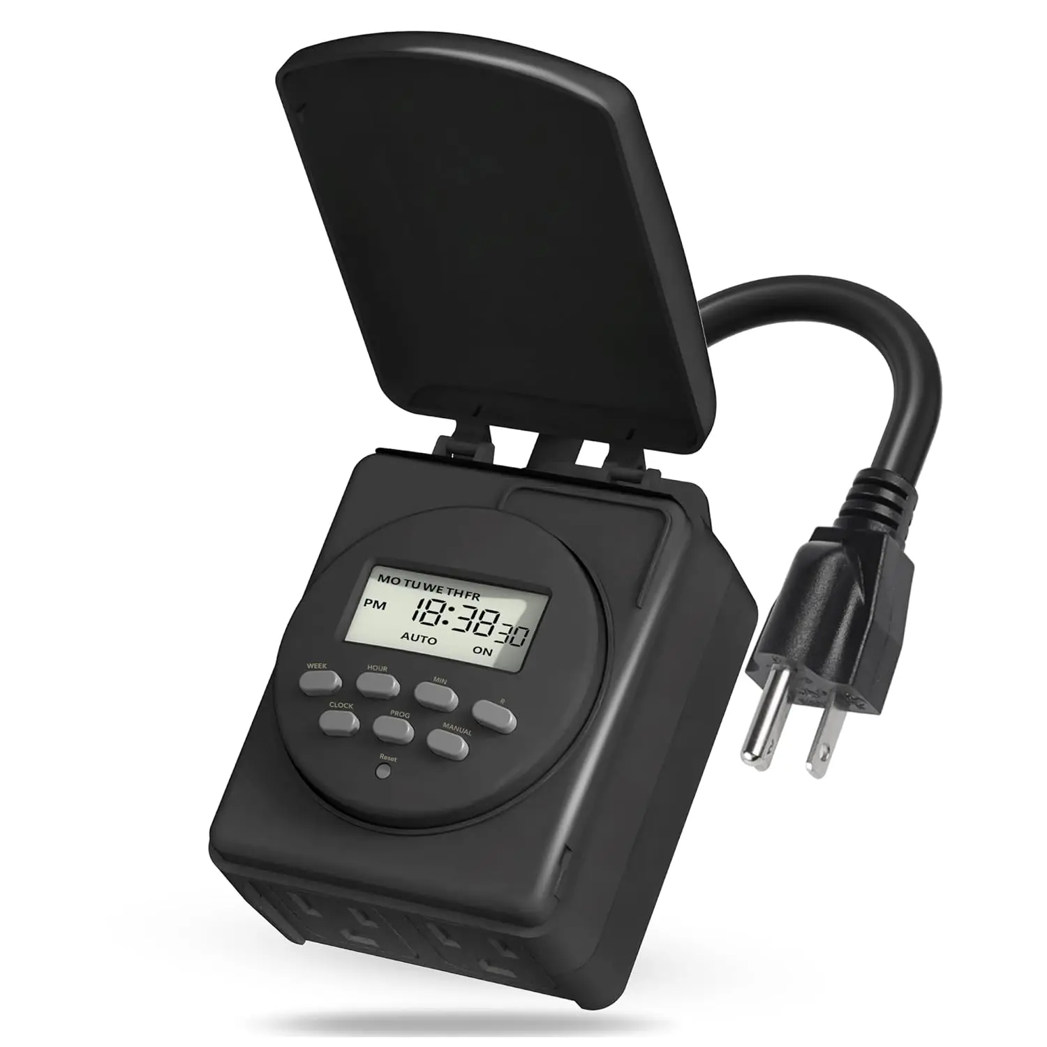 Mechanical Outdoor Timer - 24-Hour, 30-Minute Interval, Waterproof Heavy-Duty, 15A Max Rating, 1/2 HP, 125V, 60Hz, 1875W Resistive Device, 1 Grounded Outlet for Home, Garden, Holiday Decorations
