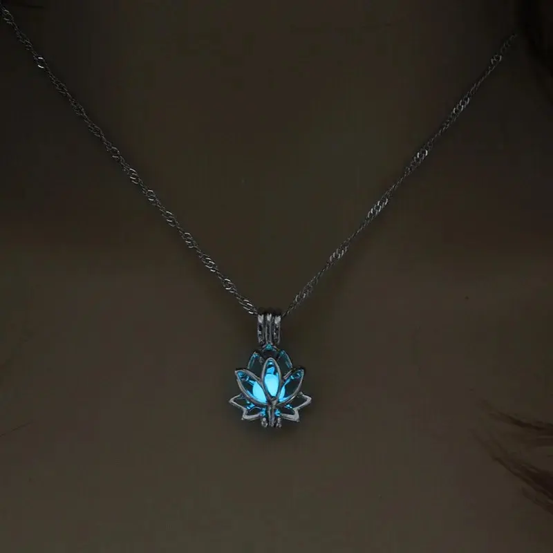 Lotus Flower Necklace Glow in the Dark Luminous Jewelry Gifts, Pretty, Spiritual