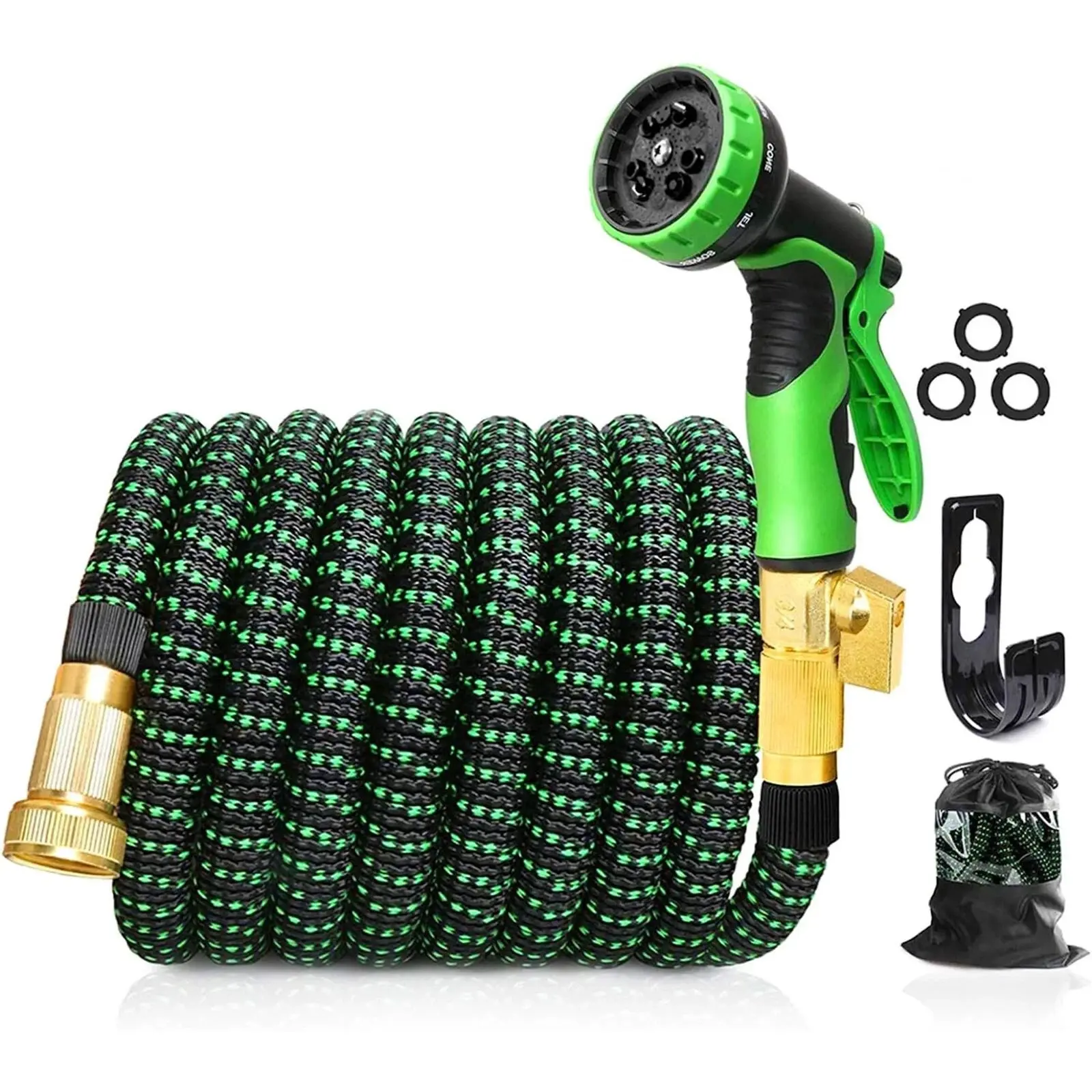 100FT Expandable Garden Hose Set, 4-Layer Latex, Heavy-Duty Water Hose with 10-Pattern Spray Nozzle