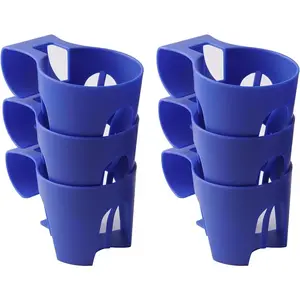 (6-Pack, Blue) Poolside Cup Holders Compatible with Above Ground Pools with 2 Inches or Thinner Round Top Bars -  and Durable Easy to Use Clip-On No-Spill Cup Holders
