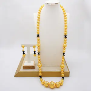 Middle East Dubai Longgold plated Beads Necklace Earrings 2-Piece Set Bridal Wedding Jewelry Temple Jewellery Autumn Wear