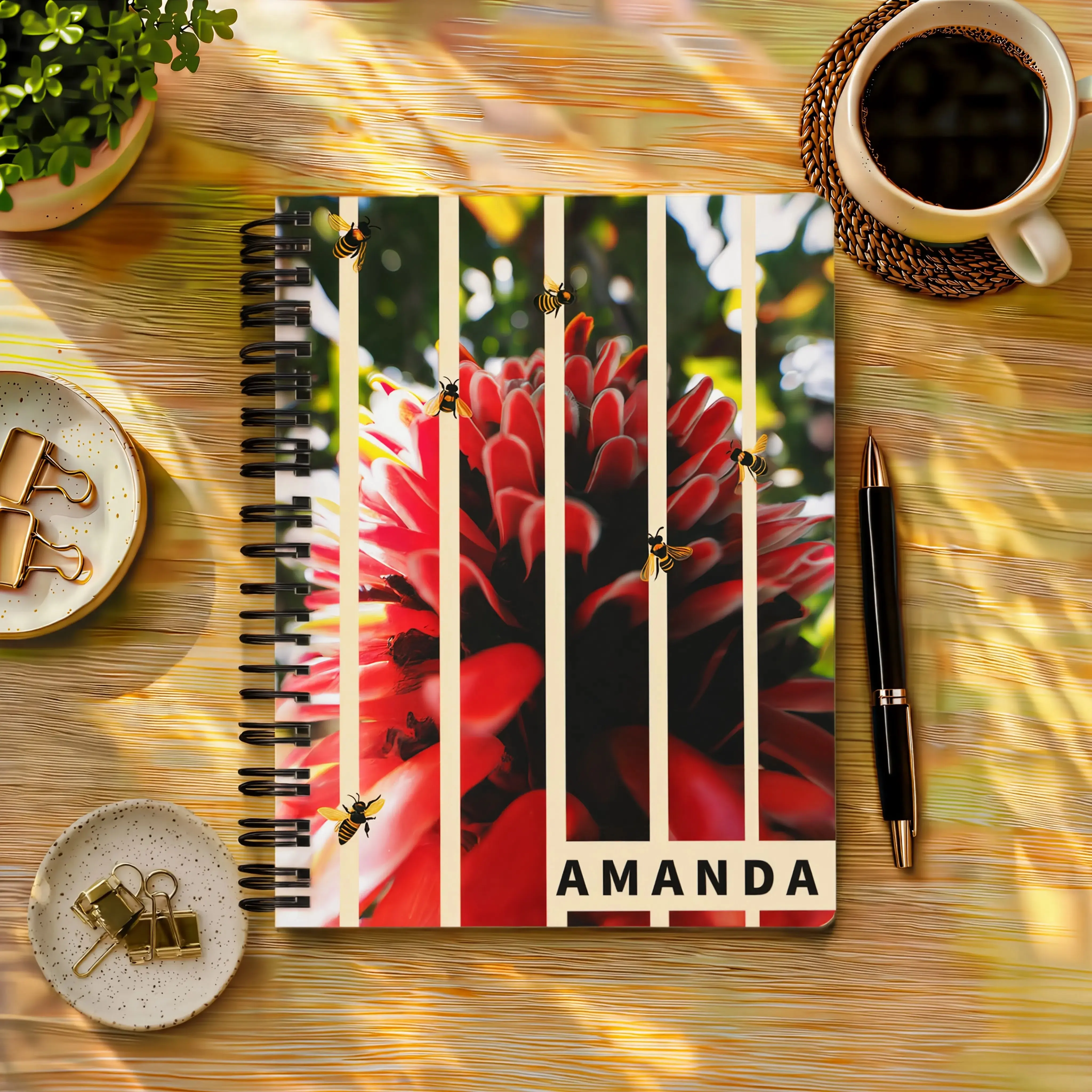 Costa Rica Rainforest Personalized Floral Spiral Journal — Custom Name Torch Ginger Flower Notebook, Botanical Nature Gift, Pura Vida Diary