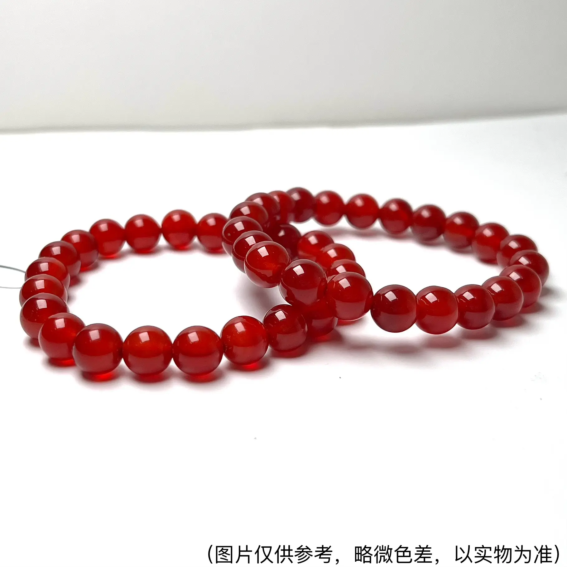 Natural Ice-Type Look Agate Crystal Polished Beads Bracelet, Natural Translucent Warm-Red Gemstone Bangle, Women's Crystal Jewelry Accessory