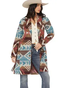 Shyanne Women's Southwestern Print Long Line Coat - Swfa25o4-Bn