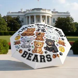 Cartoon Bear Umbrella, portable and foldable design, 8 ribs, a casual accessory for Halloween, Christmas, and birthday gifts. Y260109003