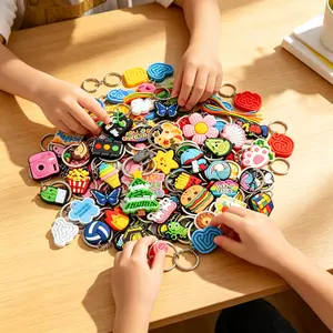 Cute Random Cartoon Keychain Bulk, Aesthetic Party Favor Key Rings for Kids, Kawaii Backpack Charms for Girls, Gift Bag Fillers, Trendy Accessory Bundle