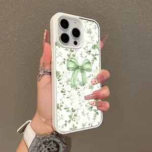 Magnetic Compatible Case for iPhone 17 16 E Pro Max 15 Plus 14 13 12 11 XS XR, Green Bow & Vines Aesthetic Print | Shockproof, Silicone, Lightweight, Scratch Resistant, and Trendy Protection