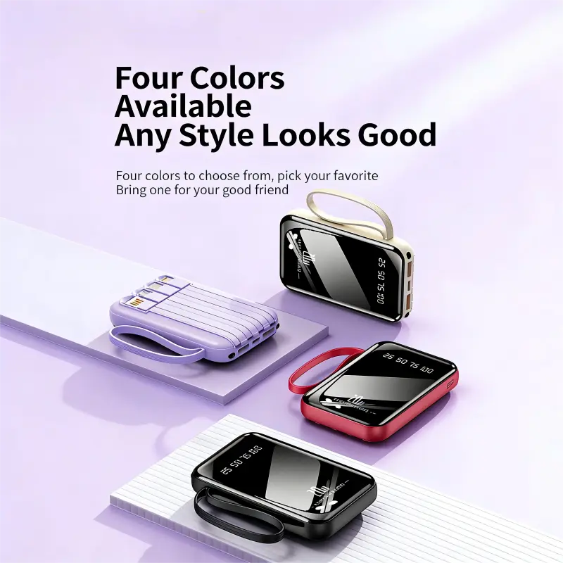 10000mAh portable power bank, durable compact electronic accessory, equipped with intelligent digital display and flashlight, supports USB/USB-C interface, suitable for smartphones - for office and outdoor use