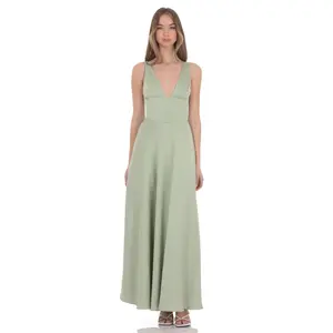 Lucy In The Sky Satin Plunge Neck Corset Maxi Dress in Sage