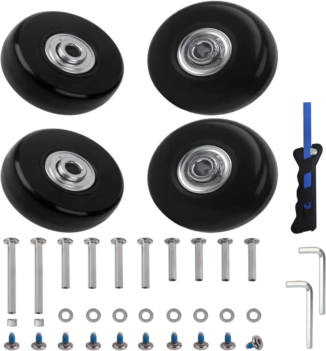 Luggage Suitcase Replacement Wheels Set of 4 PU Bearing Wheels-Install Width 0.8in/21mm with 3 Size Axles and Hacksaw for Trolley Bag Drawbar Box Smooth Rolling Repair(50mm x 18mm)